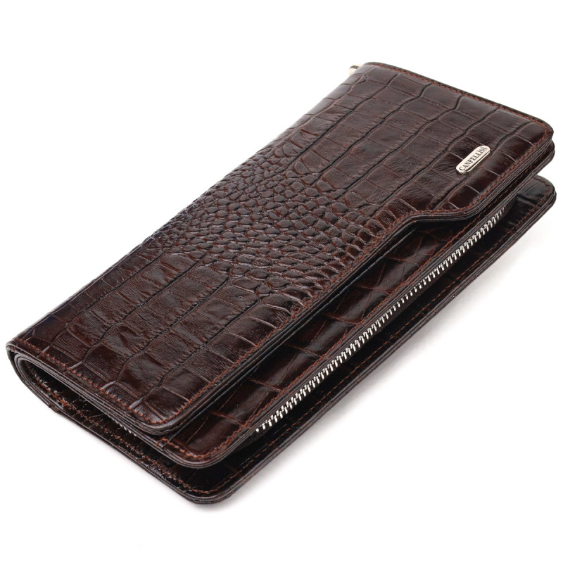 Функциональное портмоне клатч из натуральной кожи CANPELLINI Коричневое