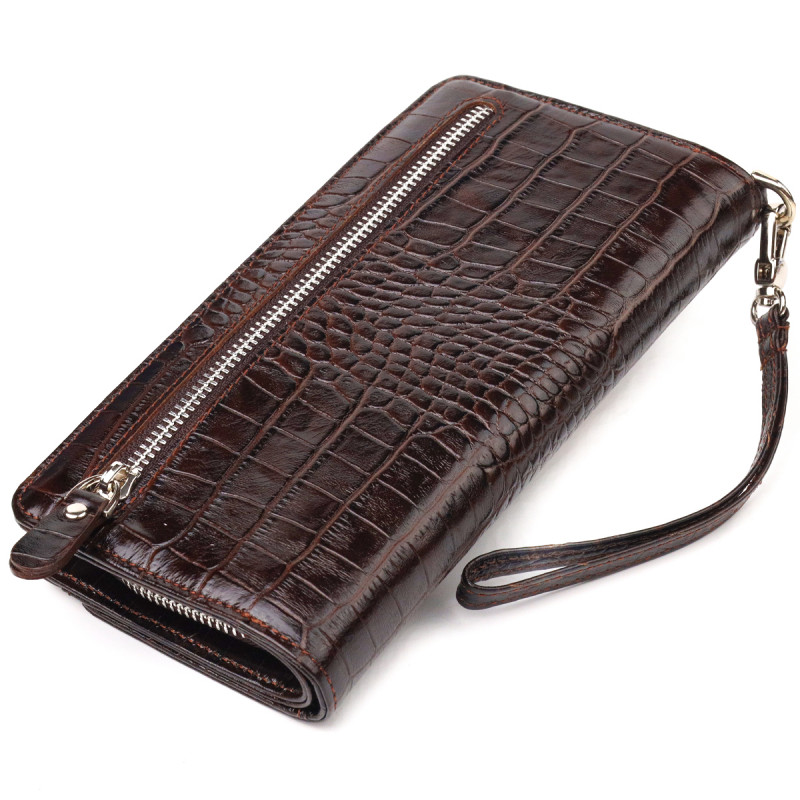 Функциональное портмоне клатч из натуральной кожи CANPELLINI Коричневое