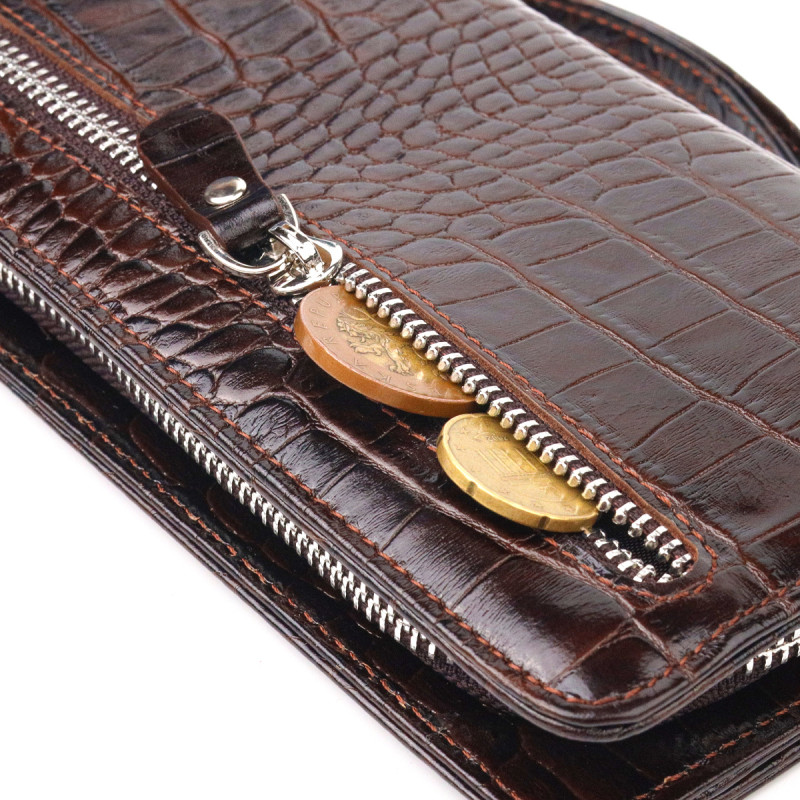 Функциональное портмоне клатч из натуральной кожи CANPELLINI Коричневое