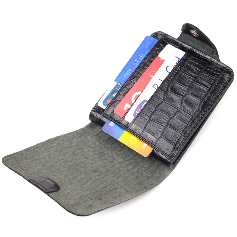 Стильное мужское портмоне в два сложения из натуральной фактурной кожи с тиснением под крокодила CANPELLINI Черное