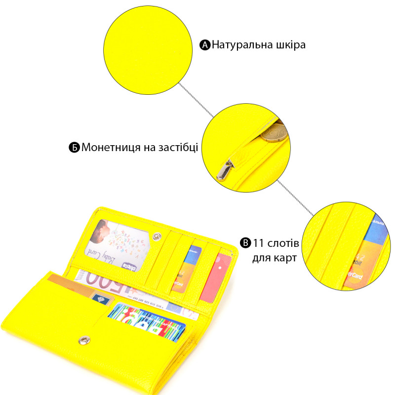 Яскравий молодіжний гаманець із натуральної шкіри флотар CANPELLINI Лимонний