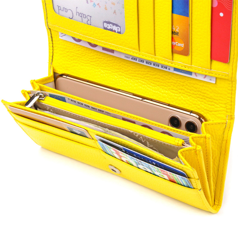 Яскравий молодіжний гаманець із натуральної шкіри флотар CANPELLINI Лимонний