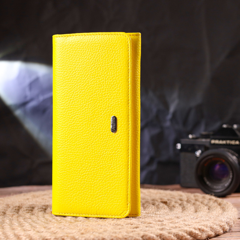 Яскравий молодіжний гаманець із натуральної шкіри флотар CANPELLINI Лимонний