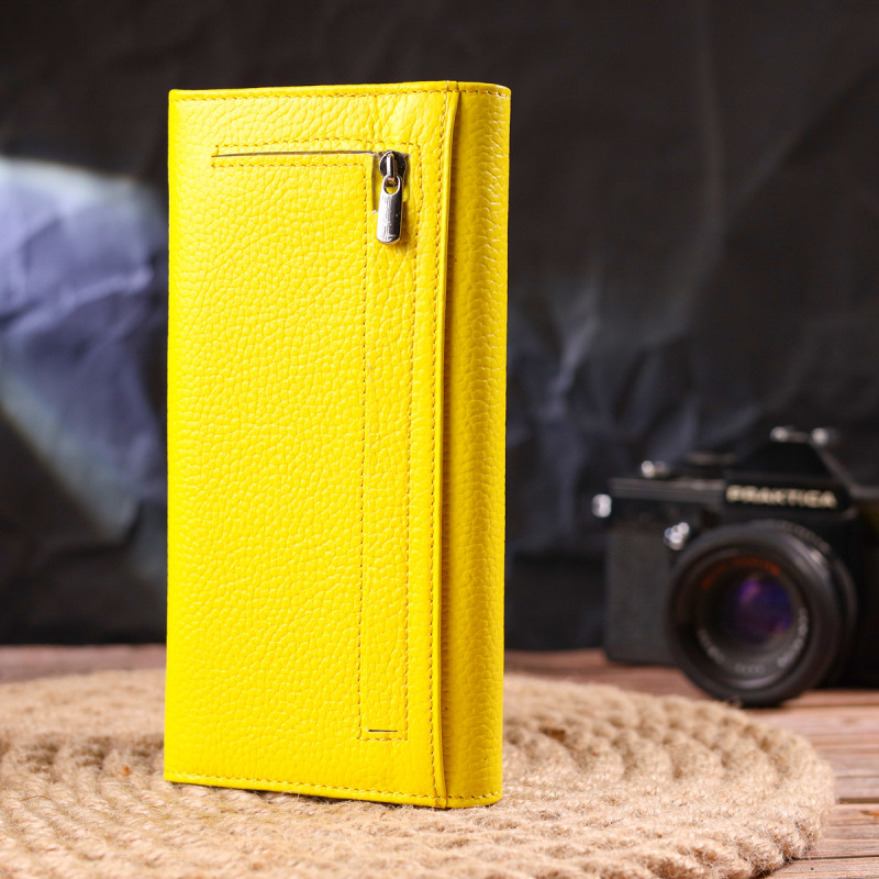 Яскравий молодіжний гаманець із натуральної шкіри флотар CANPELLINI Лимонний