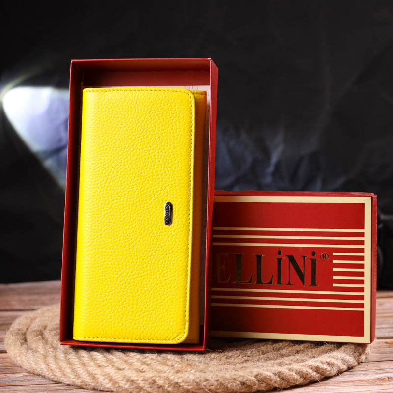 Яскравий молодіжний гаманець із натуральної шкіри флотар CANPELLINI Лимонний