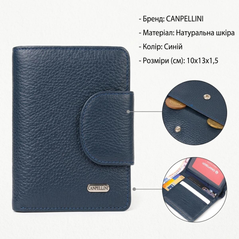 Интересный вертикальный кошелек из натуральной кожи CANPELLINI Синий