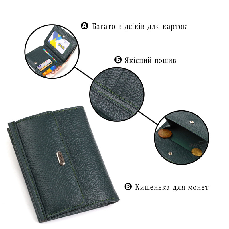Вместительный кошелек для женщин среднего размера из натуральной кожи флотар CANPELLINI Зеленый