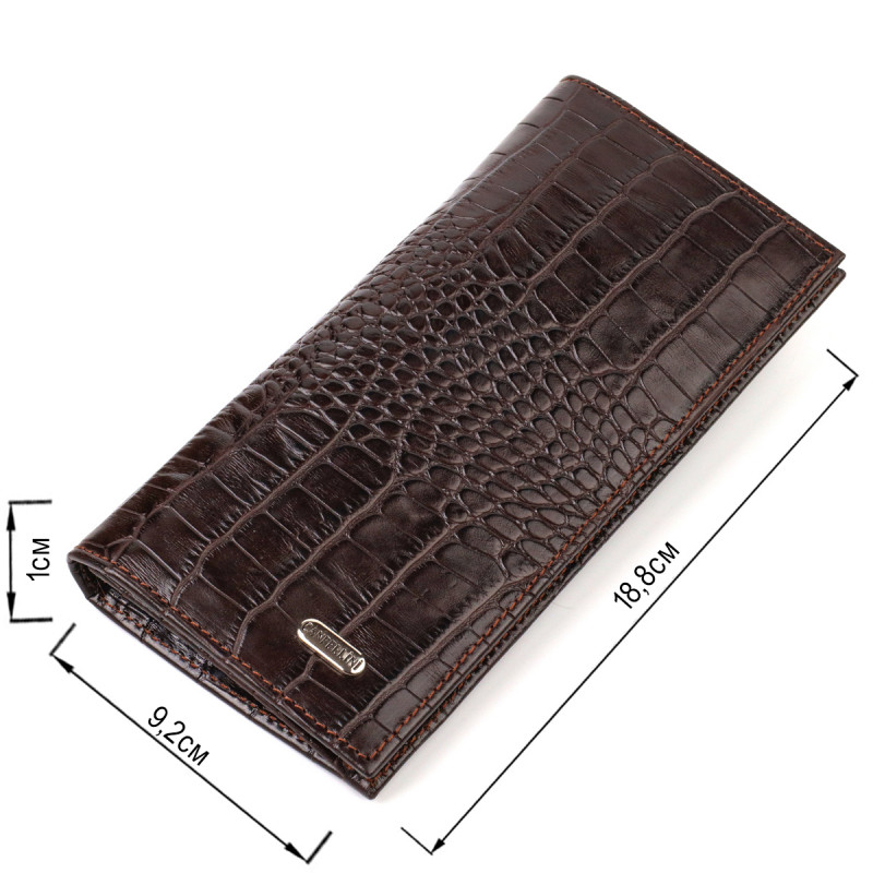 Стильный мужской вертикальный бумажник из натуральной кожи с тиснением под крокодила CANPELLINI Коричневый