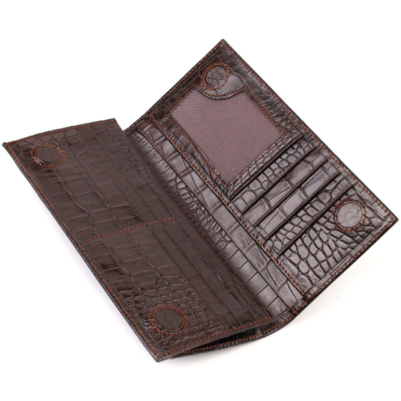 Стильный мужской вертикальный бумажник из натуральной кожи с тиснением под крокодила CANPELLINI Коричневый