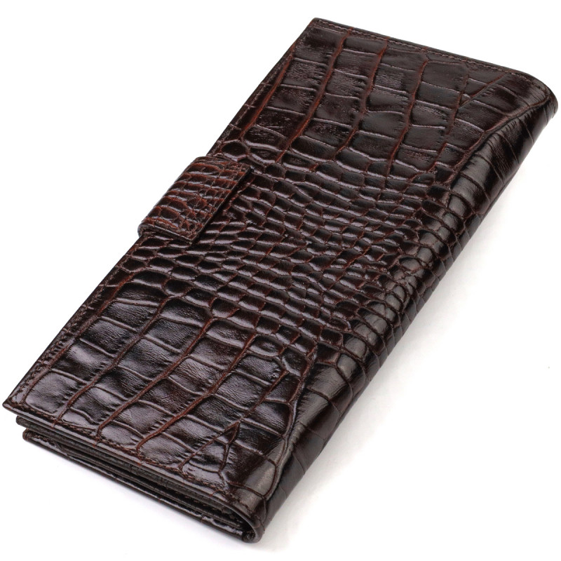 Стильный кошелек для мужчин из натуральной кожи с тиснением под крокодила CANPELLINI Коричневый