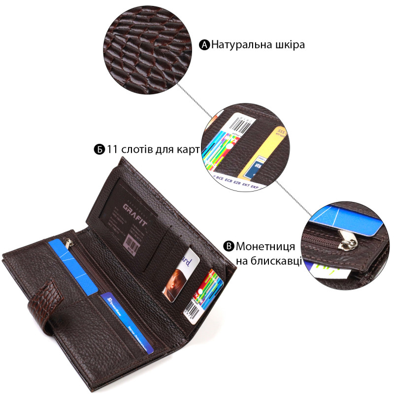 Стильный кошелек для мужчин из натуральной кожи с тиснением под крокодила CANPELLINI Коричневый