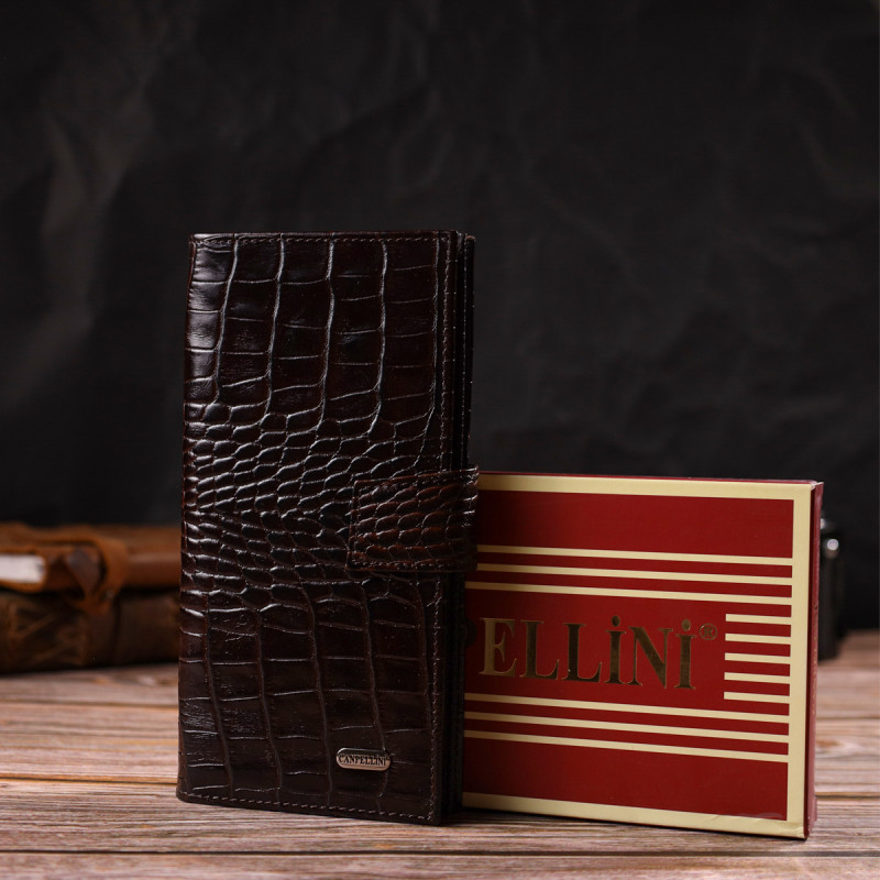 Стильный кошелек для мужчин из натуральной кожи с тиснением под крокодила CANPELLINI Коричневый