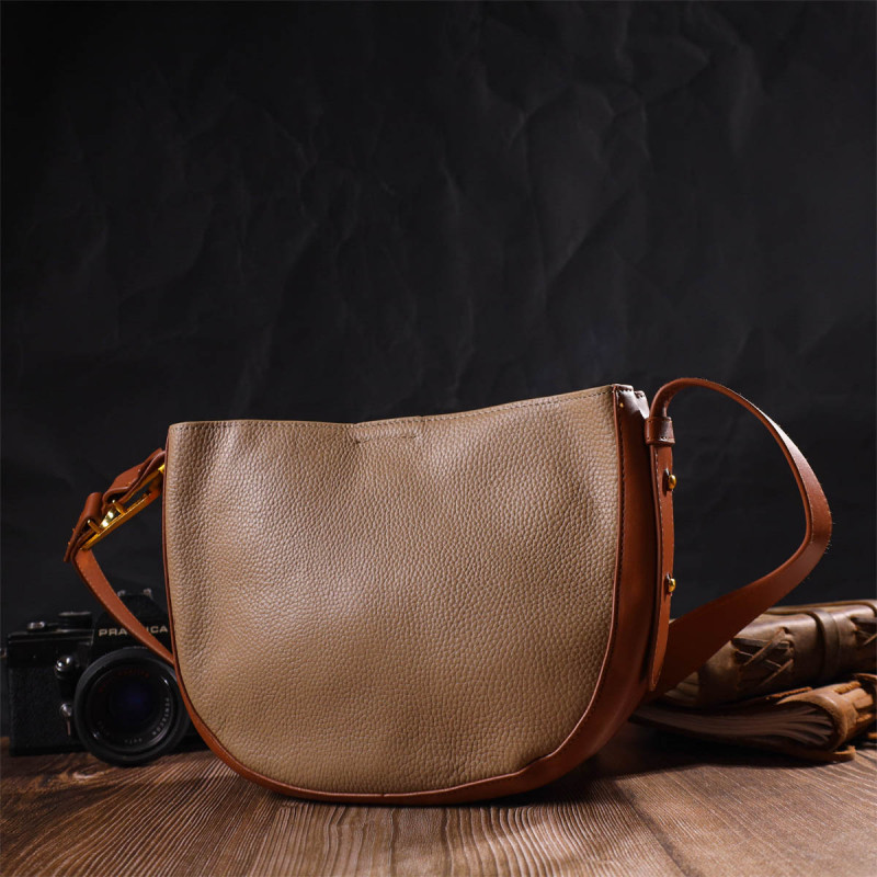 Напівкругла сумка крос-боді з натуральної шкіри Vintage Бежева