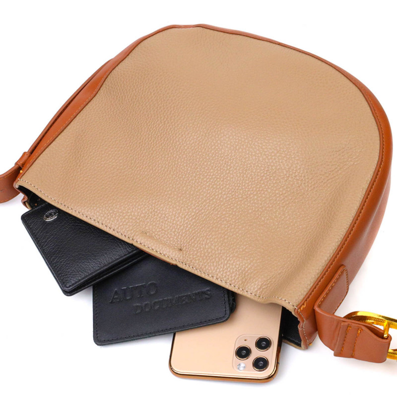 Напівкругла сумка крос-боді з натуральної шкіри Vintage Бежева