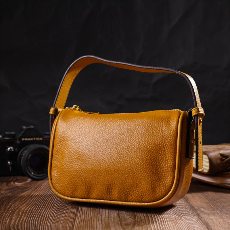 Красивая сумка на плечо кросс-боди из натуральной кожи Vintage Желтая