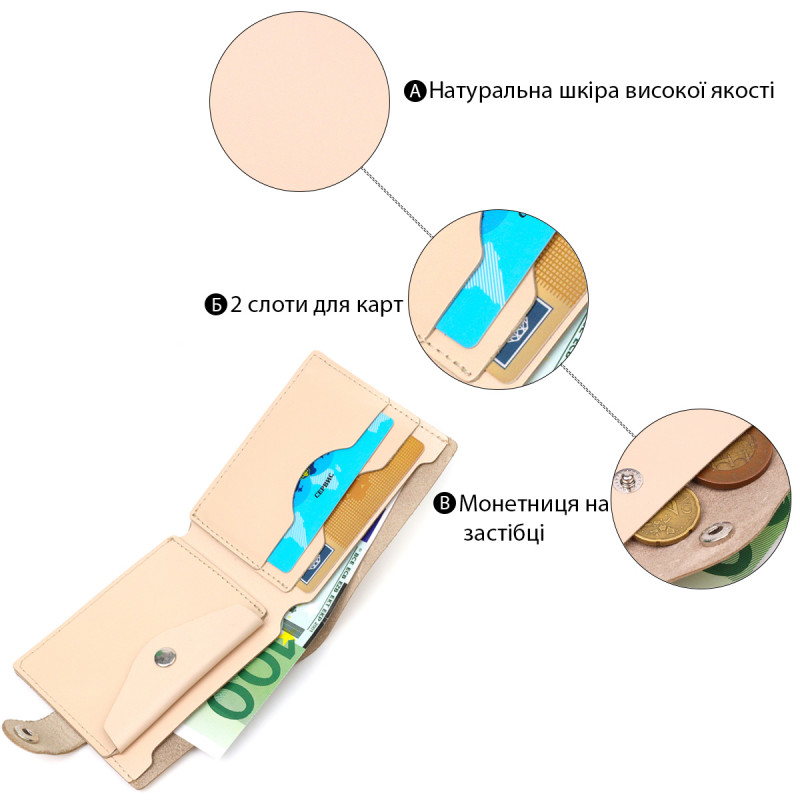 Стильний жіночий гаманець із монетницею шкіряний SHVIGEL Молочний