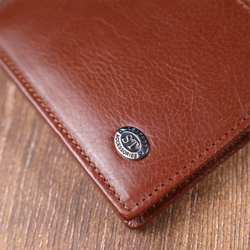 Удобный зажим для денег из натуральной гладкой кожи ST Leather Коричневый