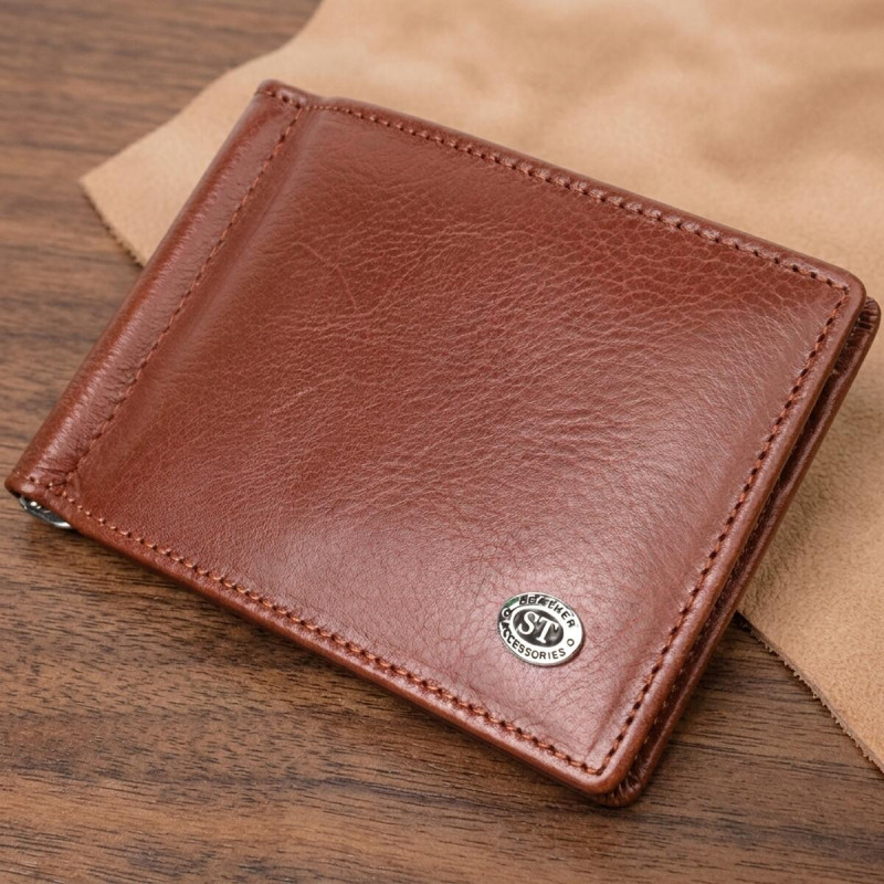 Зручний затискач для грошей із натуральної гладкої шкіри ST Leather Коричневий
