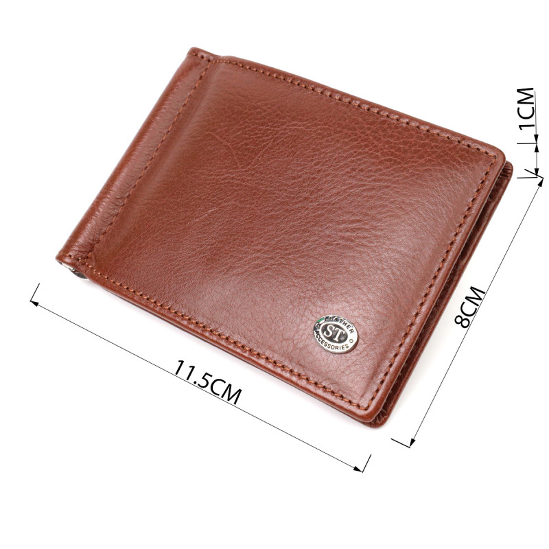 Удобный зажим для денег из натуральной гладкой кожи ST Leather Коричневый