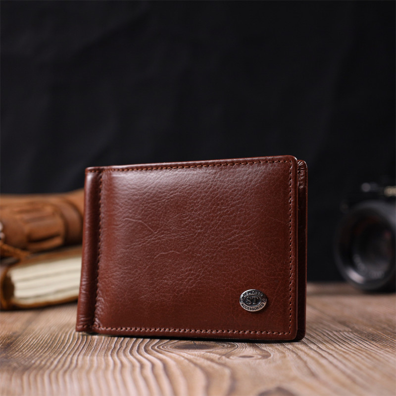 Удобный зажим для денег из натуральной гладкой кожи ST Leather Коричневый