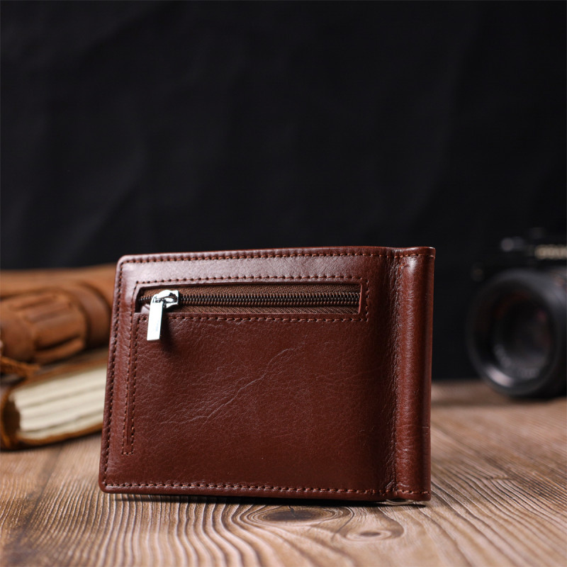 Удобный зажим для денег из натуральной гладкой кожи ST Leather Коричневый