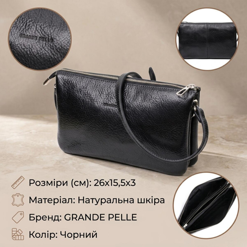 Якісний жіночий клатч із натуральної шкіри GRANDE PELLE Чорний