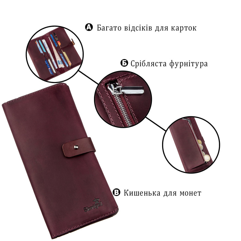Бумажник женский из винтажной кожи SHVIGEL Бордовый
