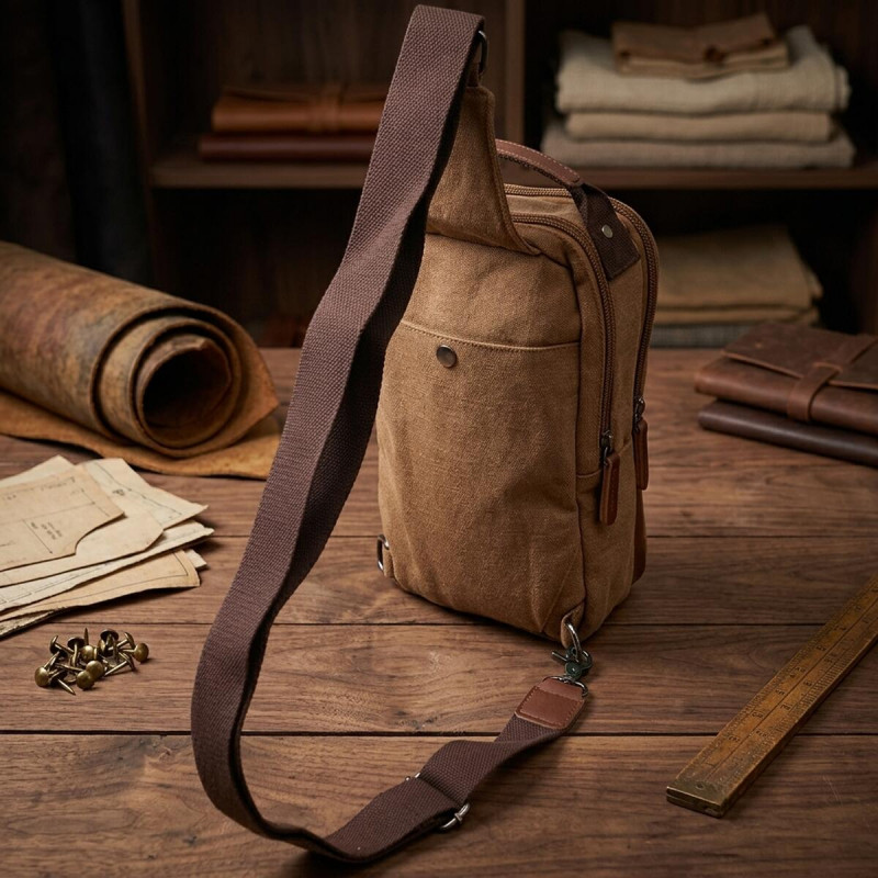 Вертикальна чоловіча сумка через плече із щільного текстилю Vintage Коричневий