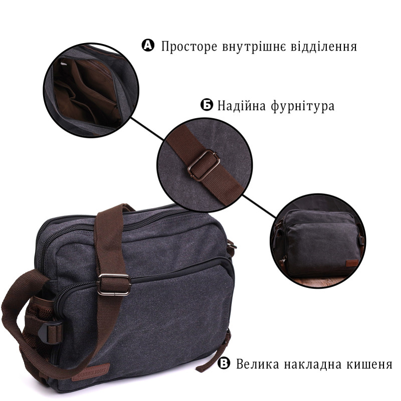 Мужская сумка мессенджер из плотного текстиля Vintage Черный