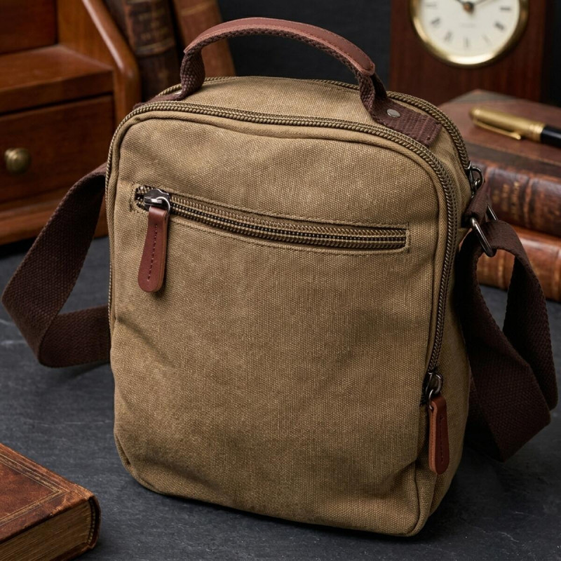 Містка вертикальна сумка для чоловіків із текстилю Vintage Оливковий