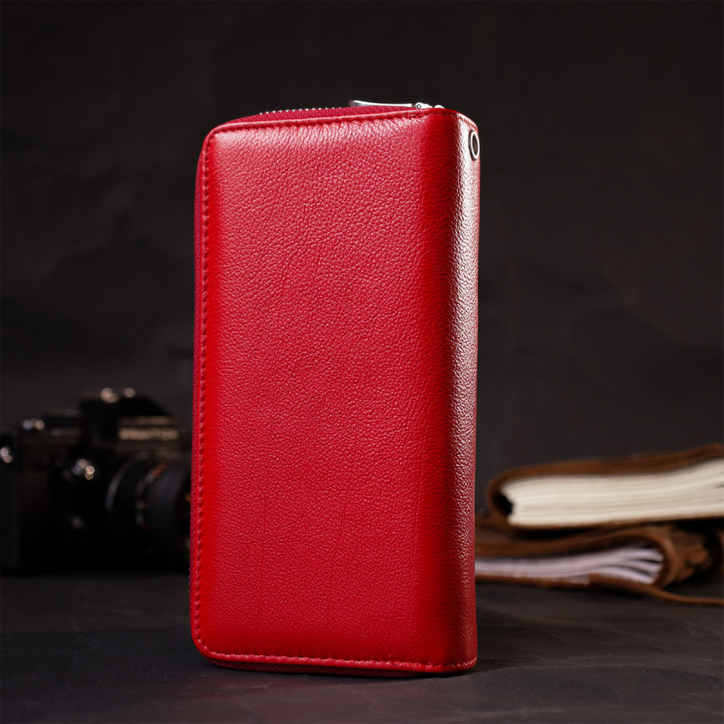 Яркий женский кошелек-клатч с двумя отделениями на молниях ST Leather Красный