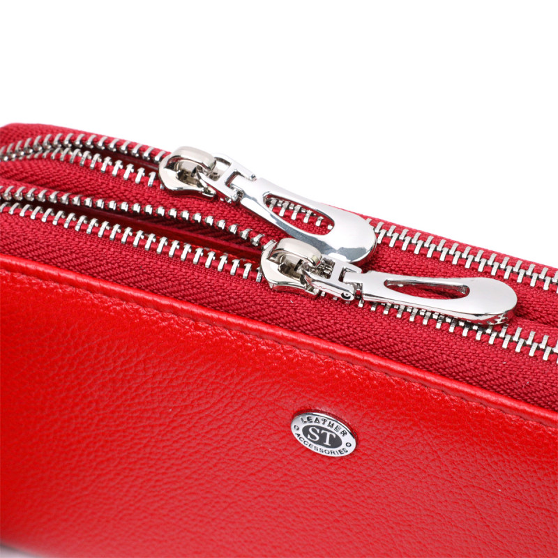 Яркий женский кошелек-клатч с двумя отделениями на молниях ST Leather Красный
