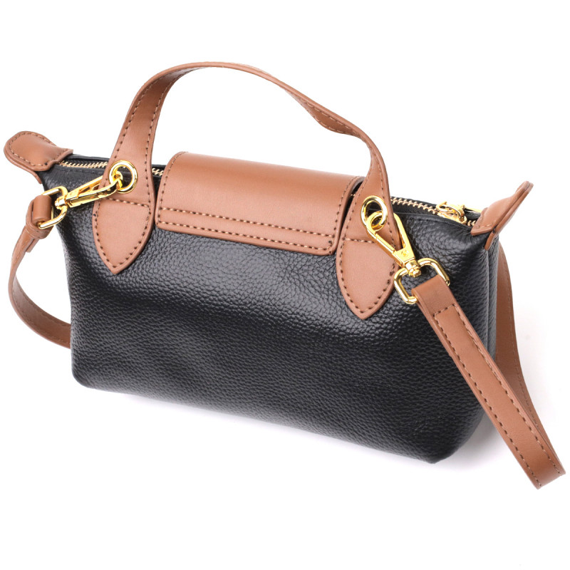 Стильная женская сумка с интересным клапаном из натуральной кожи Vintage Черная