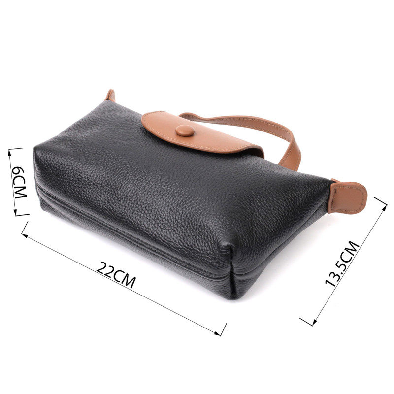 Стильная женская сумка с интересным клапаном из натуральной кожи Vintage Черная