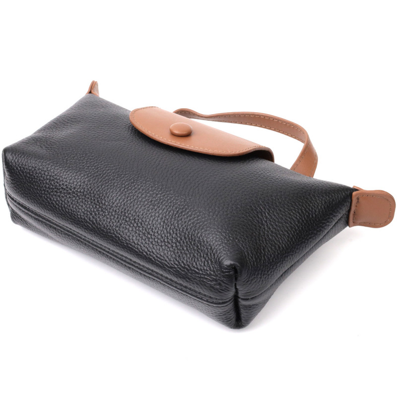 Стильная женская сумка с интересным клапаном из натуральной кожи Vintage Черная