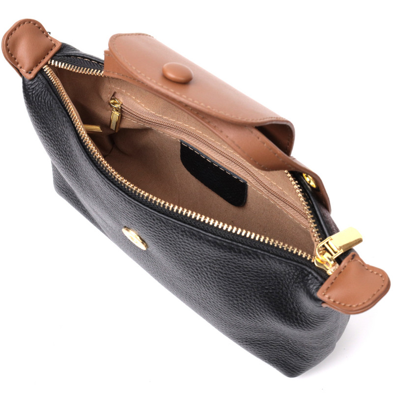 Стильная женская сумка с интересным клапаном из натуральной кожи Vintage Черная