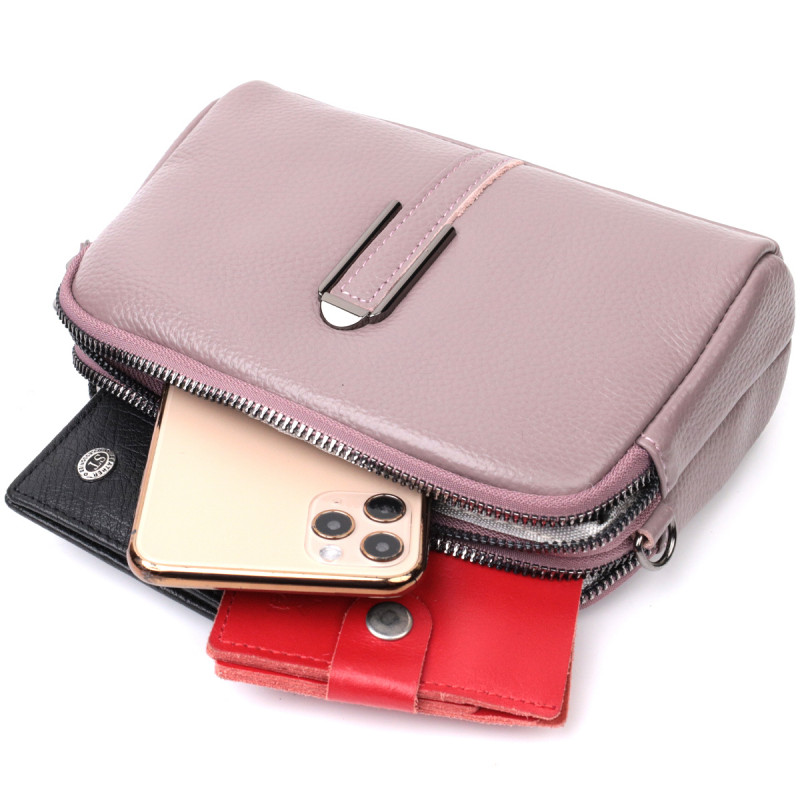 Сумка женская интересного цвета на два отделения из натуральной кожи Vintage Фиолетовая