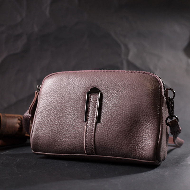 Сумка женская интересного цвета на два отделения из натуральной кожи Vintage Фиолетовая