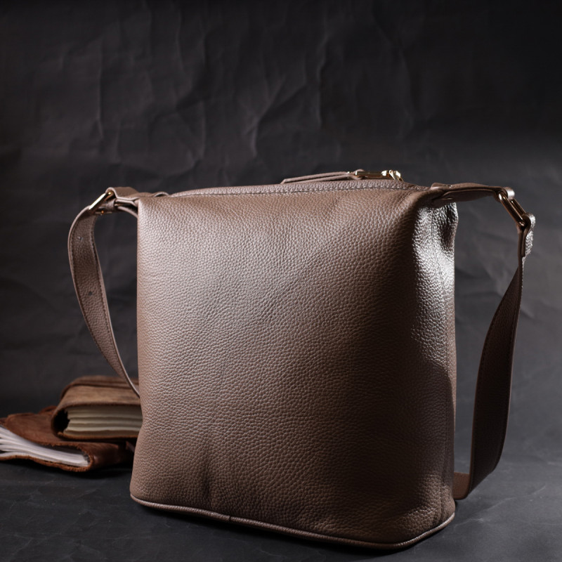 Практична жіноча сумка з однією довгою ручкою з натуральної шкіри Vintage Бежева