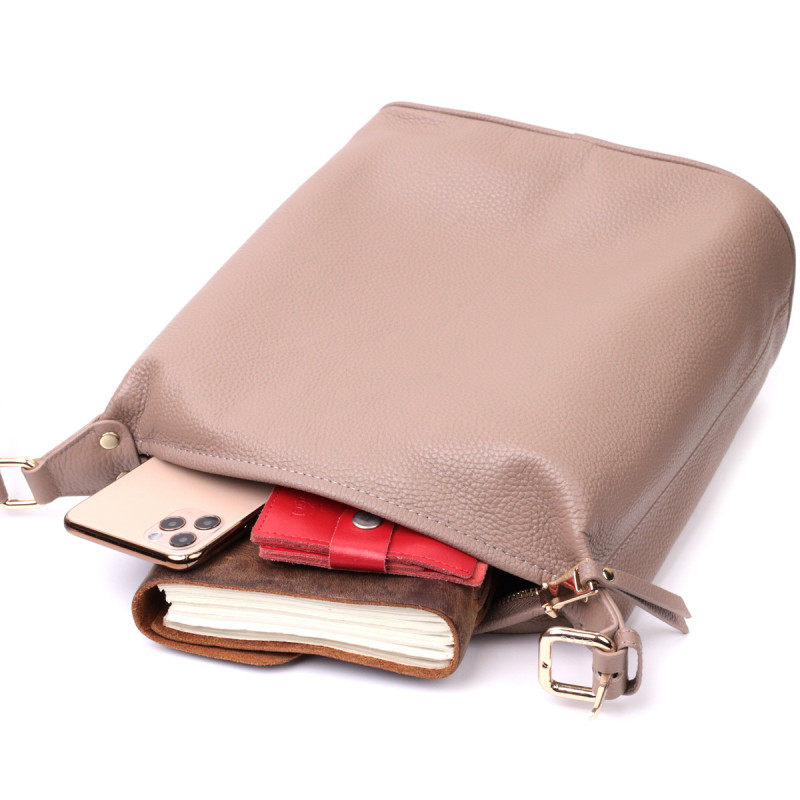 Практична жіноча сумка з однією довгою ручкою з натуральної шкіри Vintage Бежева