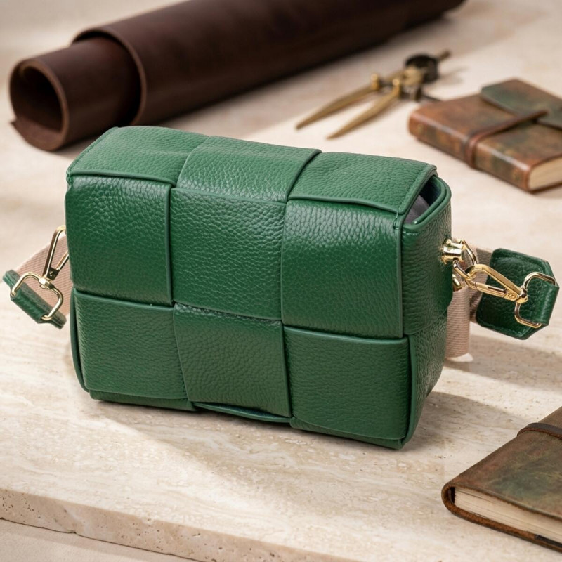 Компактна вечірня сумка для жінок з палітурками з натуральної шкіри Vintage Зелена
