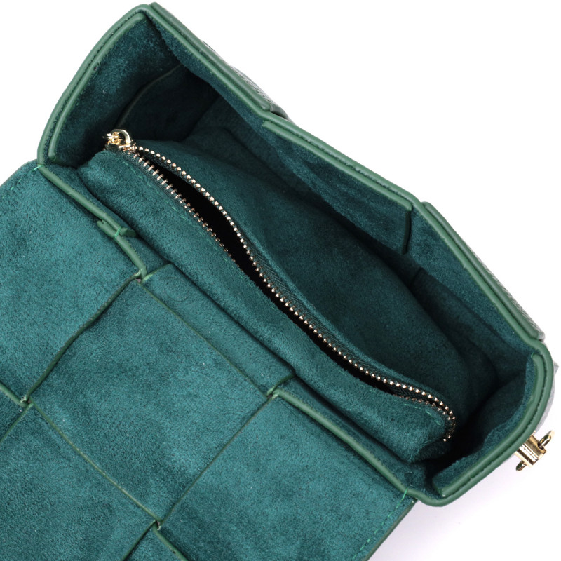 Компактная вечерняя сумка для женщин с переплетами из натуральной кожи Vintage Зеленая