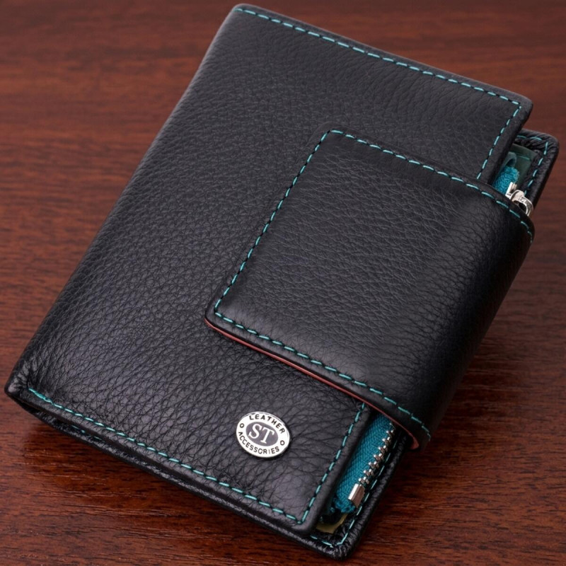 Портмоне для жінок у класичному кольорі з цікавою монетницею ST Leather Чорний