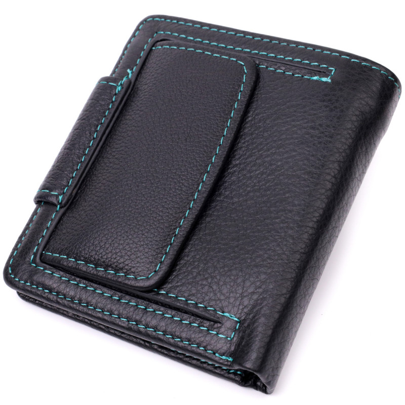 Кожаный стильный кошелек с монетницей снаружи для женщин ST Leather Черный