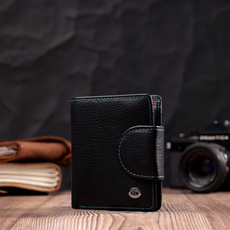 Шкіряний стильний гаманець з монетницею зовні ST Leather Чорний