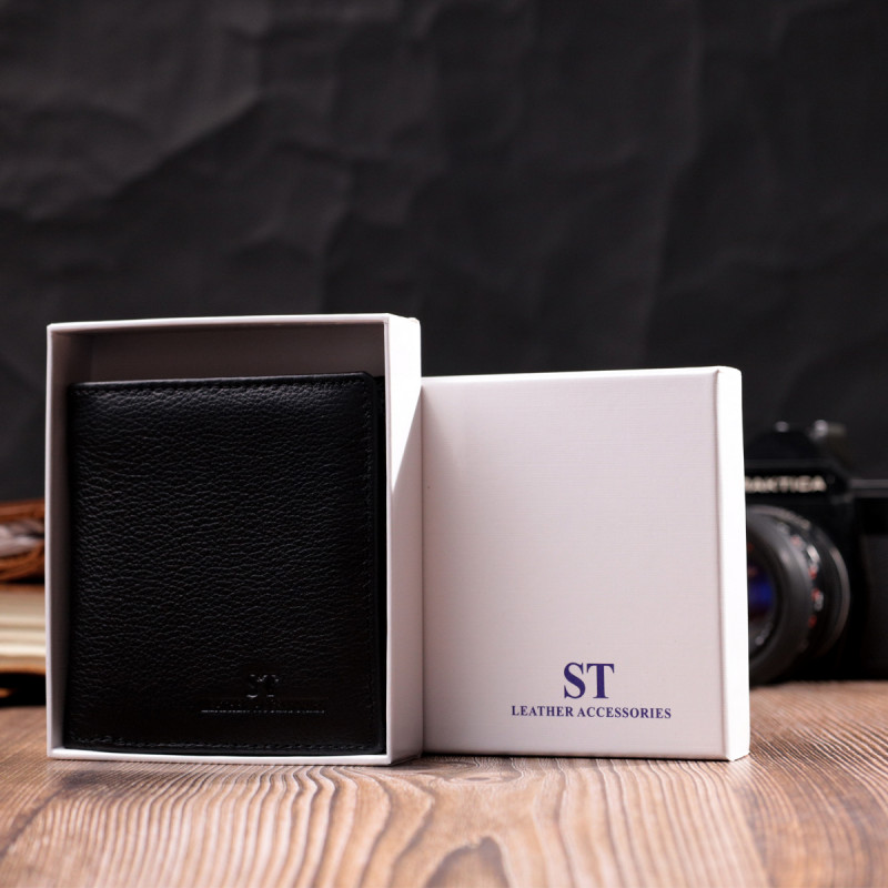Женский кошелек в классическом черном цвете из натуральной кожи ST Leather Черный