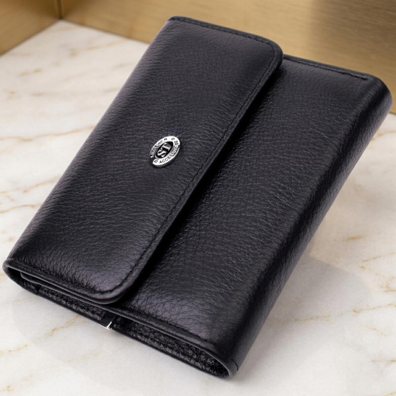 Симпатичный женский кошелек с монетницей из натуральной кожи ST Leather Черный
