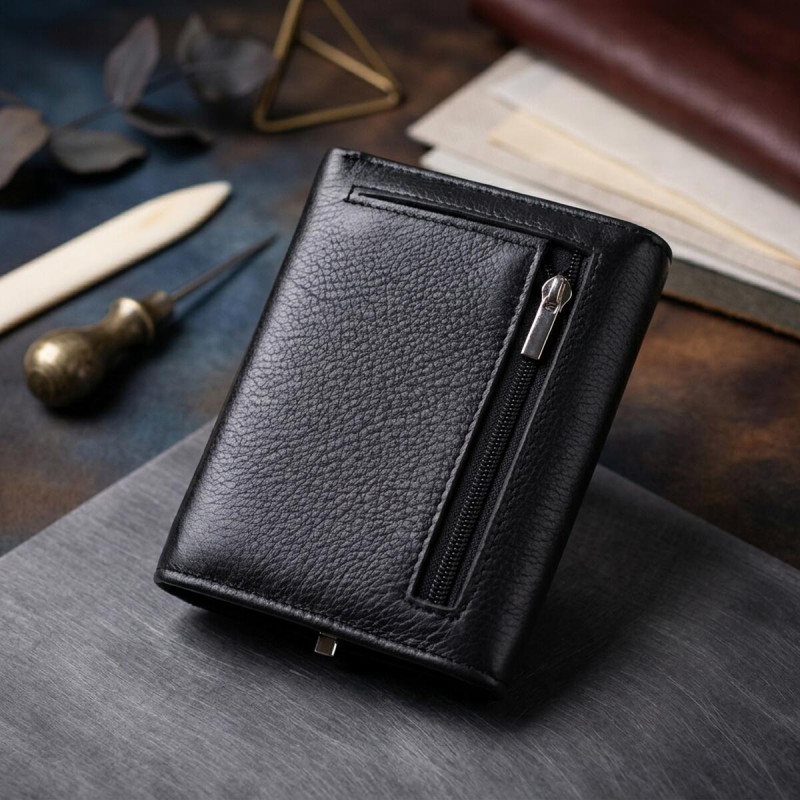 Симпатичный женский кошелек с монетницей из натуральной кожи ST Leather Черный