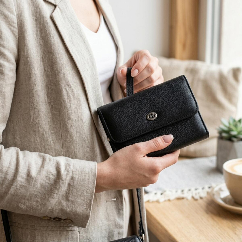 Симпатичный женский кошелек с монетницей из натуральной кожи ST Leather Черный