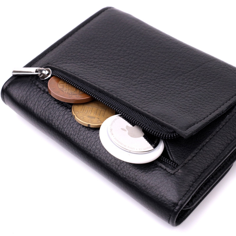 Симпатичный женский кошелек с монетницей из натуральной кожи ST Leather Черный